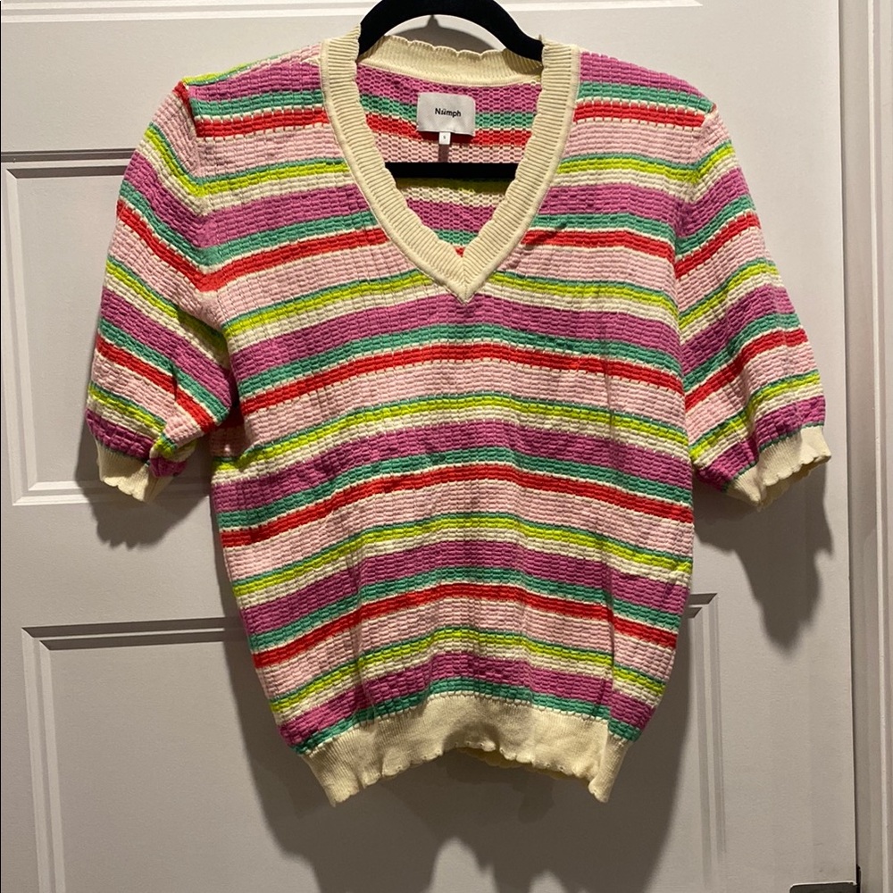 Striped Multicolor V-Neck Short Sleeve Top